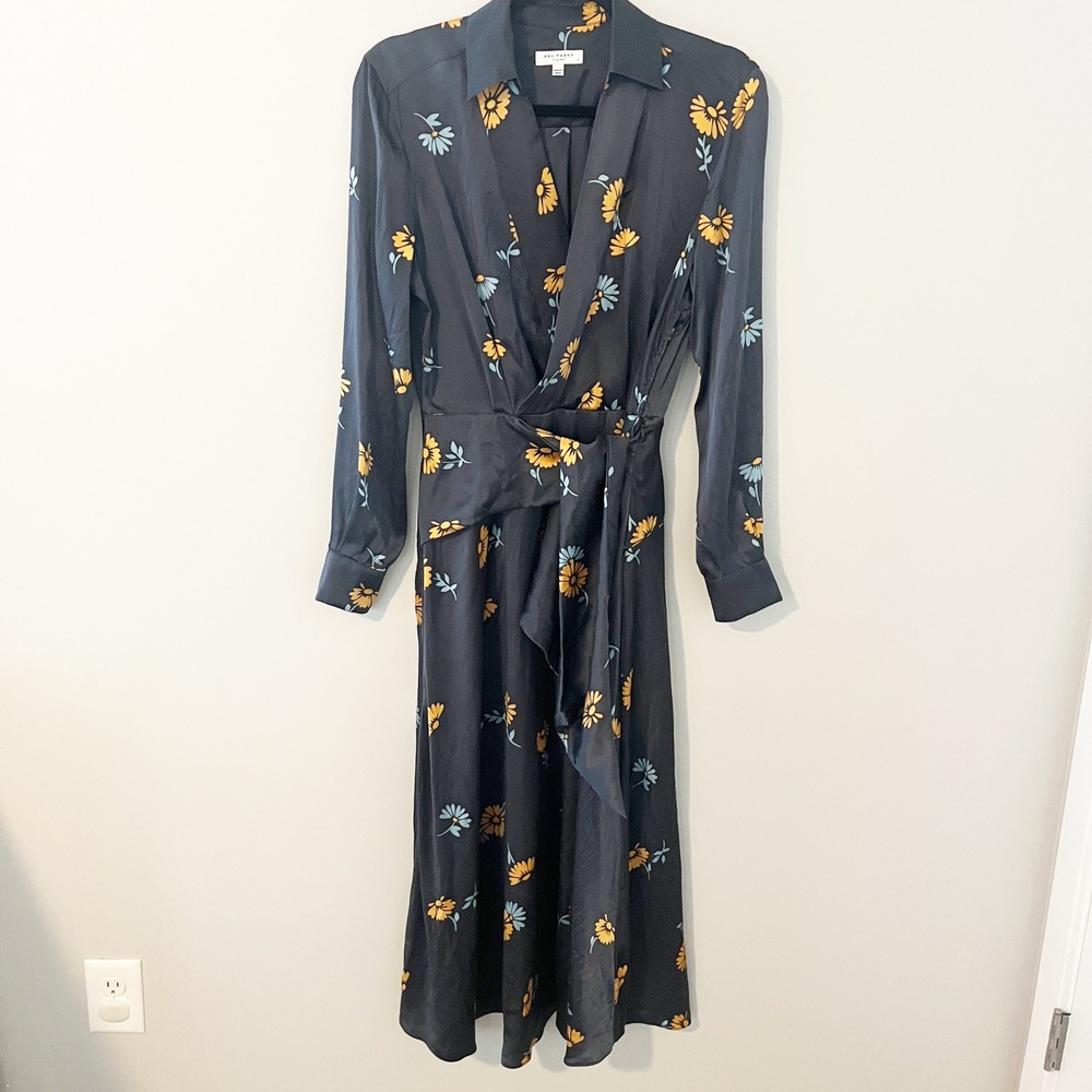 Equipment Femme Vivienne Silk Midi Dress Smokey Blue Floral Daisy size 6 - Picture 3 of 15
